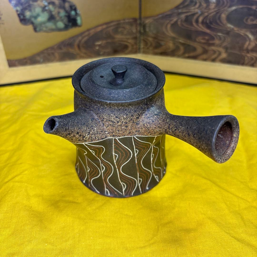 名工 沢田昭邨作　常滑焼　急須　　古美術　共箱　共布
