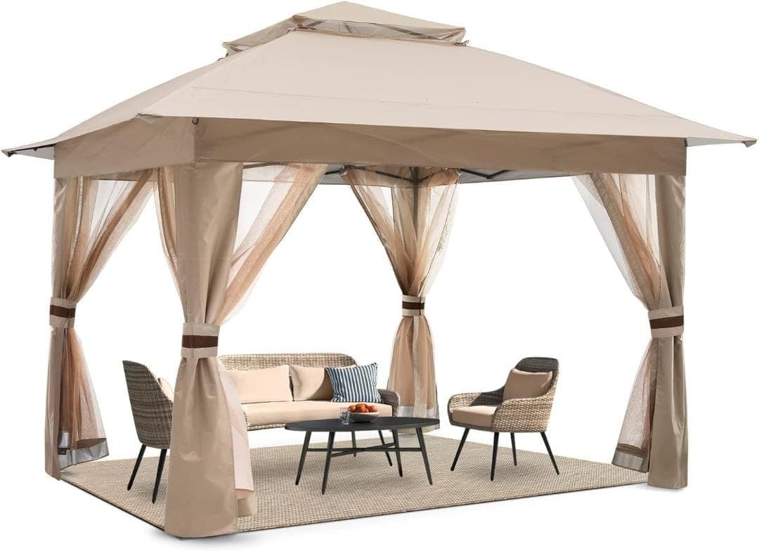 COOSHADE 13x13 ポップアップガゼボテント 屋外キャノピー(カーキ)