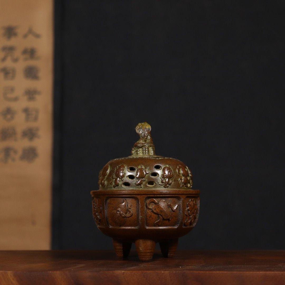 銅器 香炉 干支蛇薫香炉 十二支炉 刻蔵八宝炉 仏具 装飾品 工芸品 置物
