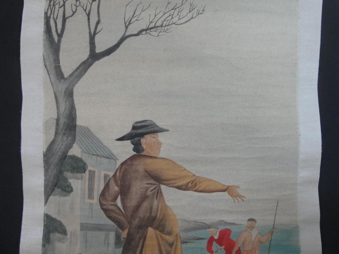 美品 日本書画 【司馬江漢 】 掛け軸 風景人物 紙本　箱無し