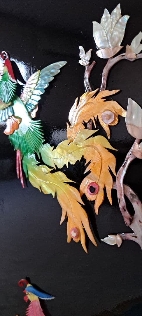 アンティーク骨董品 螺鈿細工 貝細工 花鳥風月 パーティション 屏風 漆塗り
