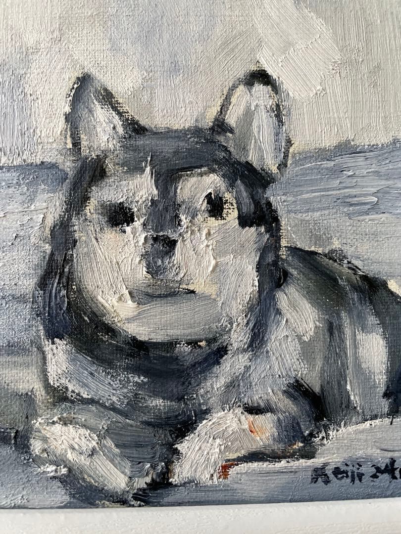 寄り添う時間｜犬2匹の油彩画・原画・額付き