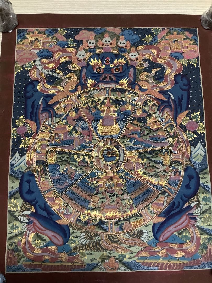 《 チベット密教　新品　1点物 》 手描き　曼荼羅　仏陀　六道輪廻　仏教　c7