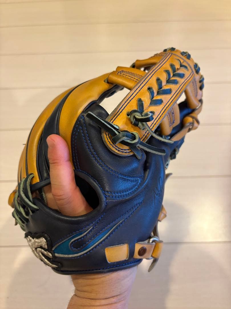RYU 野球用レザーグローブ オレンジネイビー