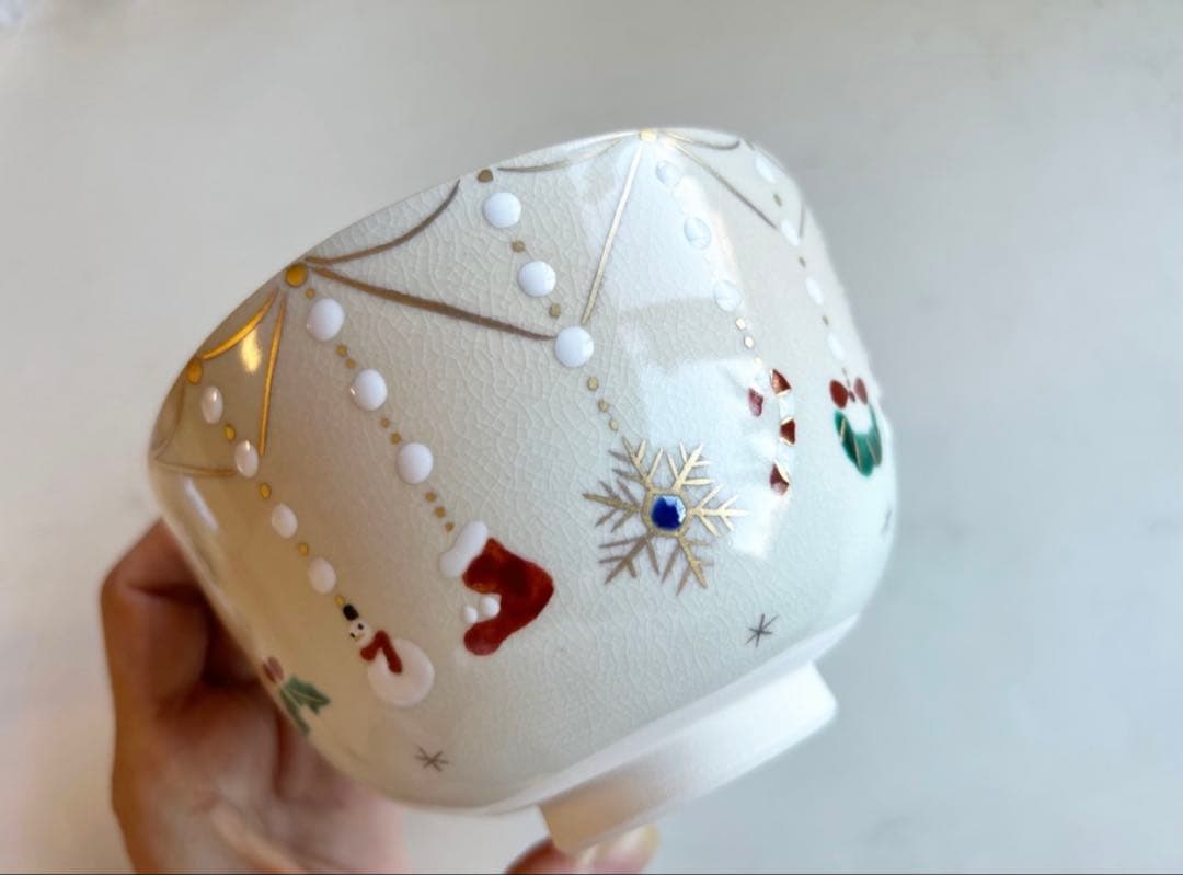 抹茶茶碗　'色絵　クリスマスチャーム' 京焼　茶道具