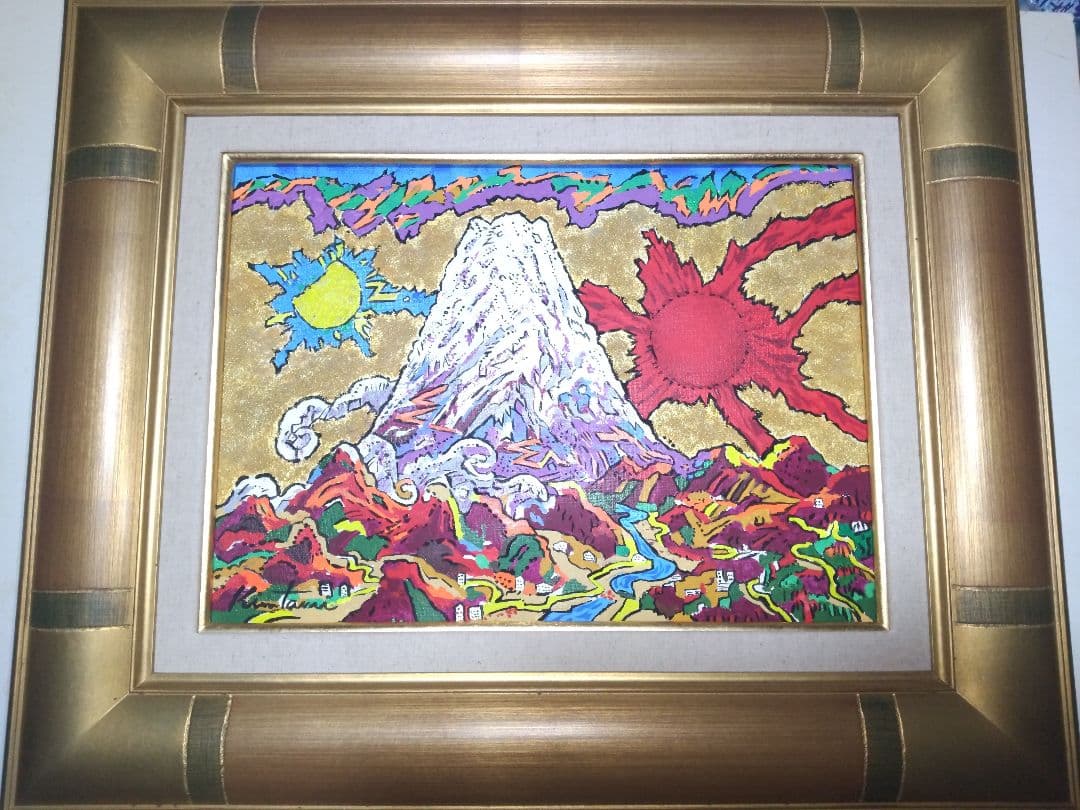絹谷幸二、絵画、油彩４号ミックストメディア日月白雪富士、肉筆、新品額縁、片岡球子