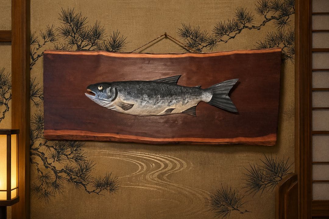 【希少品・レア物】木彫 鮭 芸術作品