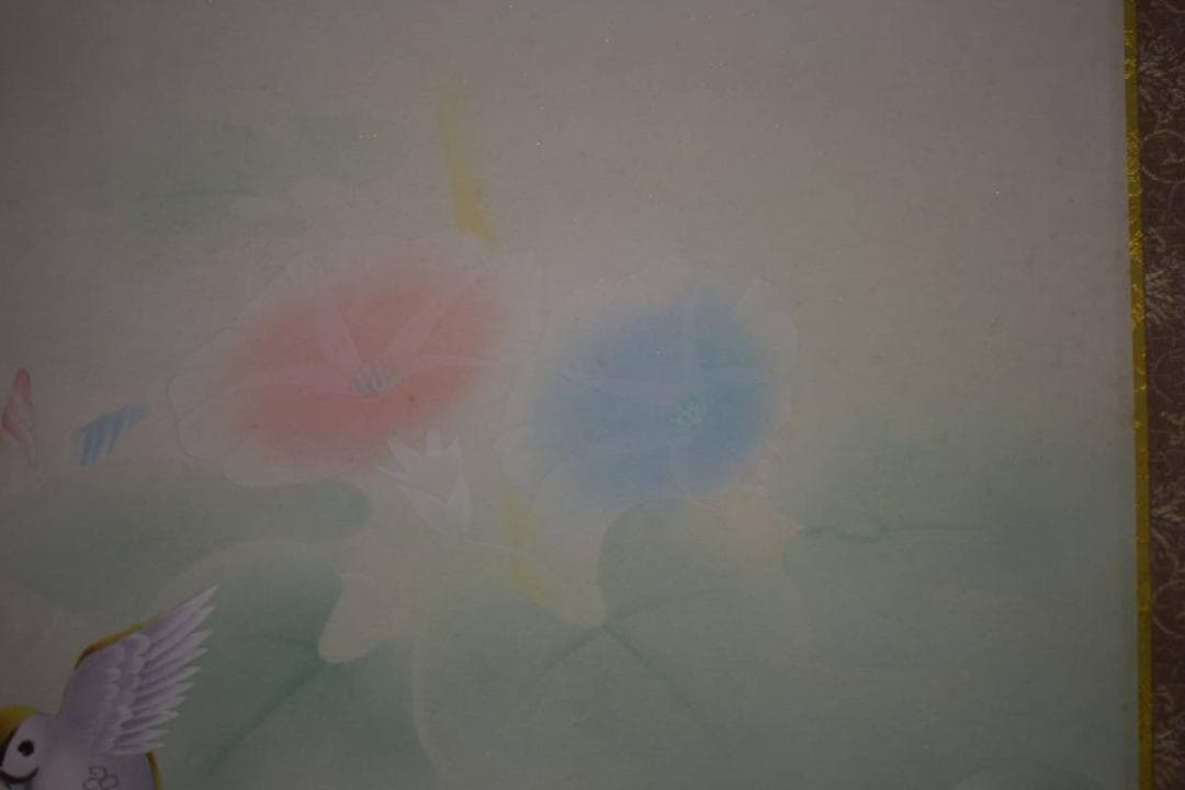 真作/小川北遥/雀/朝顔/桐共太巻箱付/布袋屋掛軸HI-704