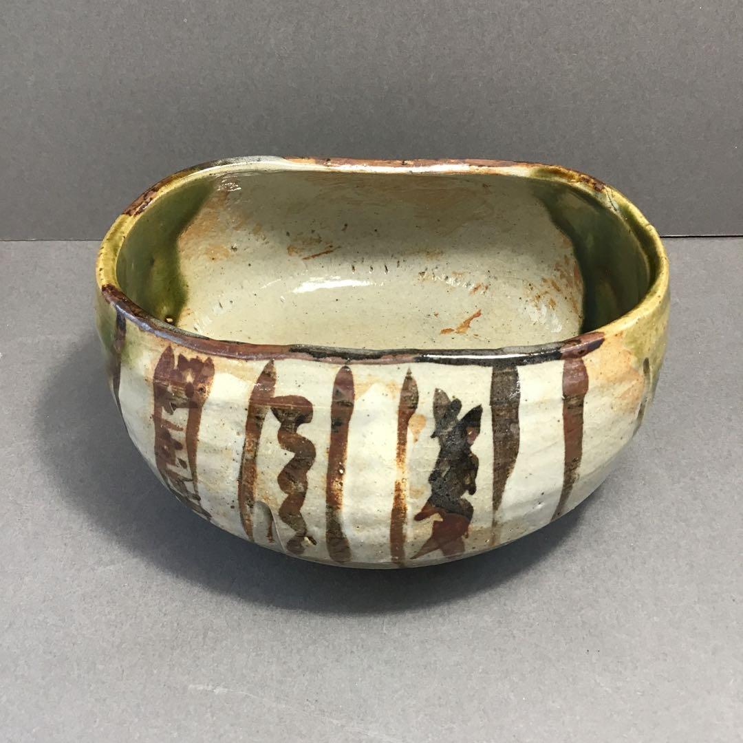 骨董品 茶道具 茶碗 ふるみ織部 茶碗 共箱 Ｎ247C