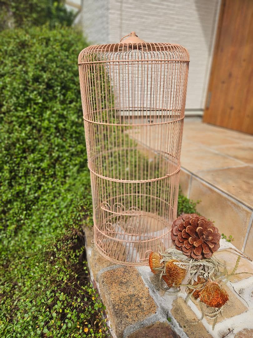フランスアンティーク風　鳥かご　ピンク　シャビー　ブロカント