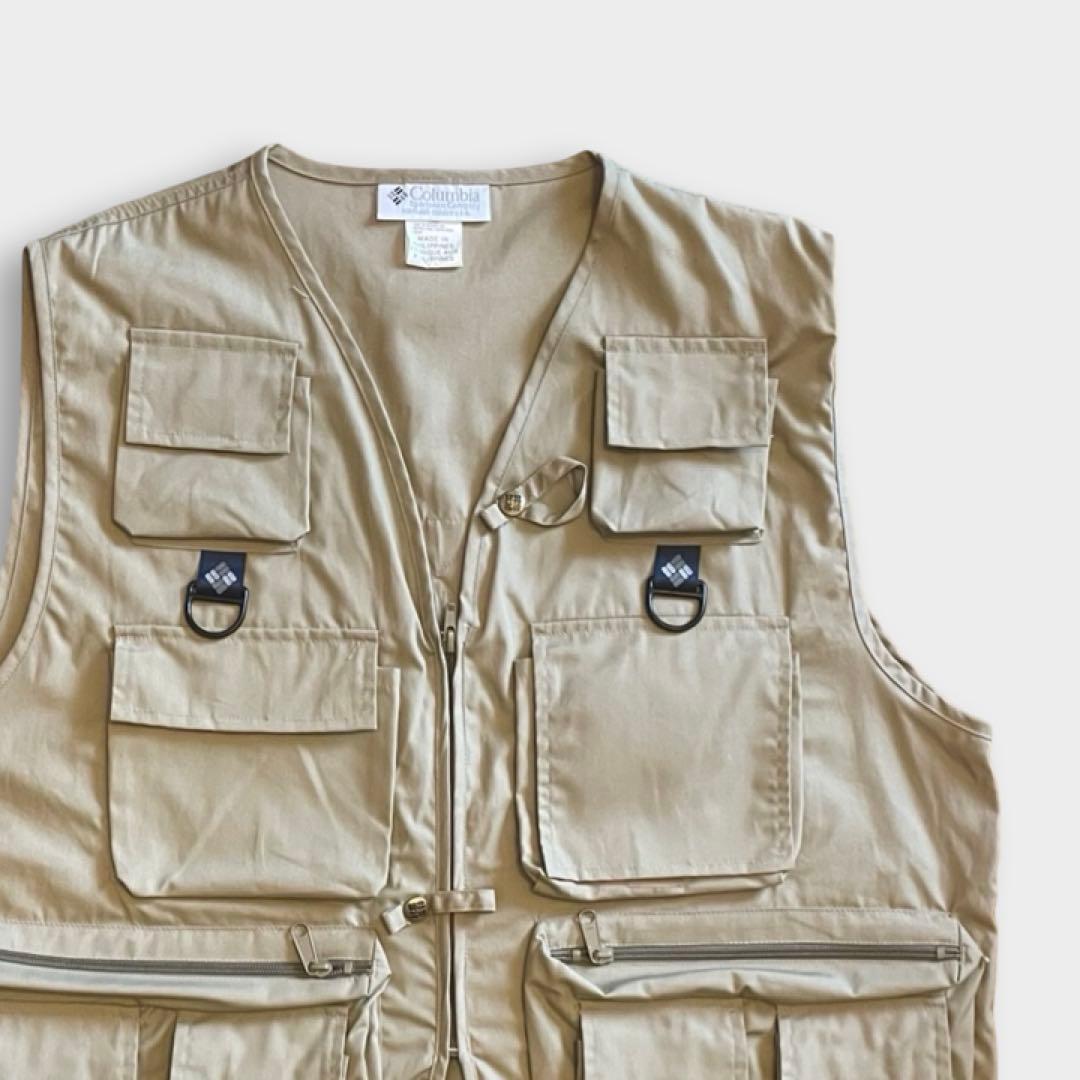 90s Columbia PFG ベージュ フィッシングベスト 6ポケット 美品