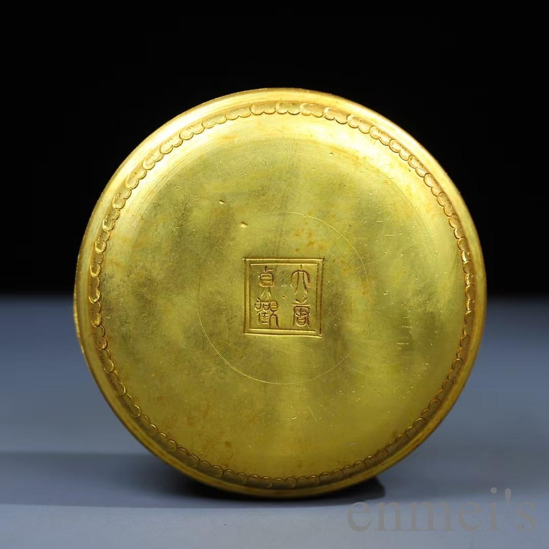 中国古美術 鍍金 純銅製 首飾箱 鏨刻工芸 掐絲七宝 小物入 観賞用 細密細工