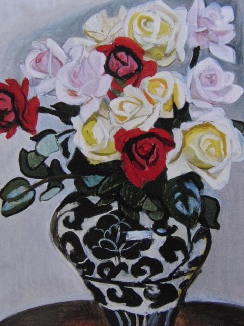 安井曾太郎、【薔薇】、新品高級額 額装付、年代物・希少画集画、状態良好