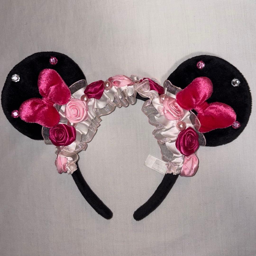 ディズニー　ミニー　カチューシャ　薔薇　ピンク　フリル　ピンク　パルパルーザ