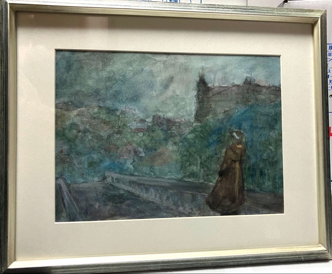 シルバーフレーム付き 水彩画 F4サイズ風景画インテリアアート