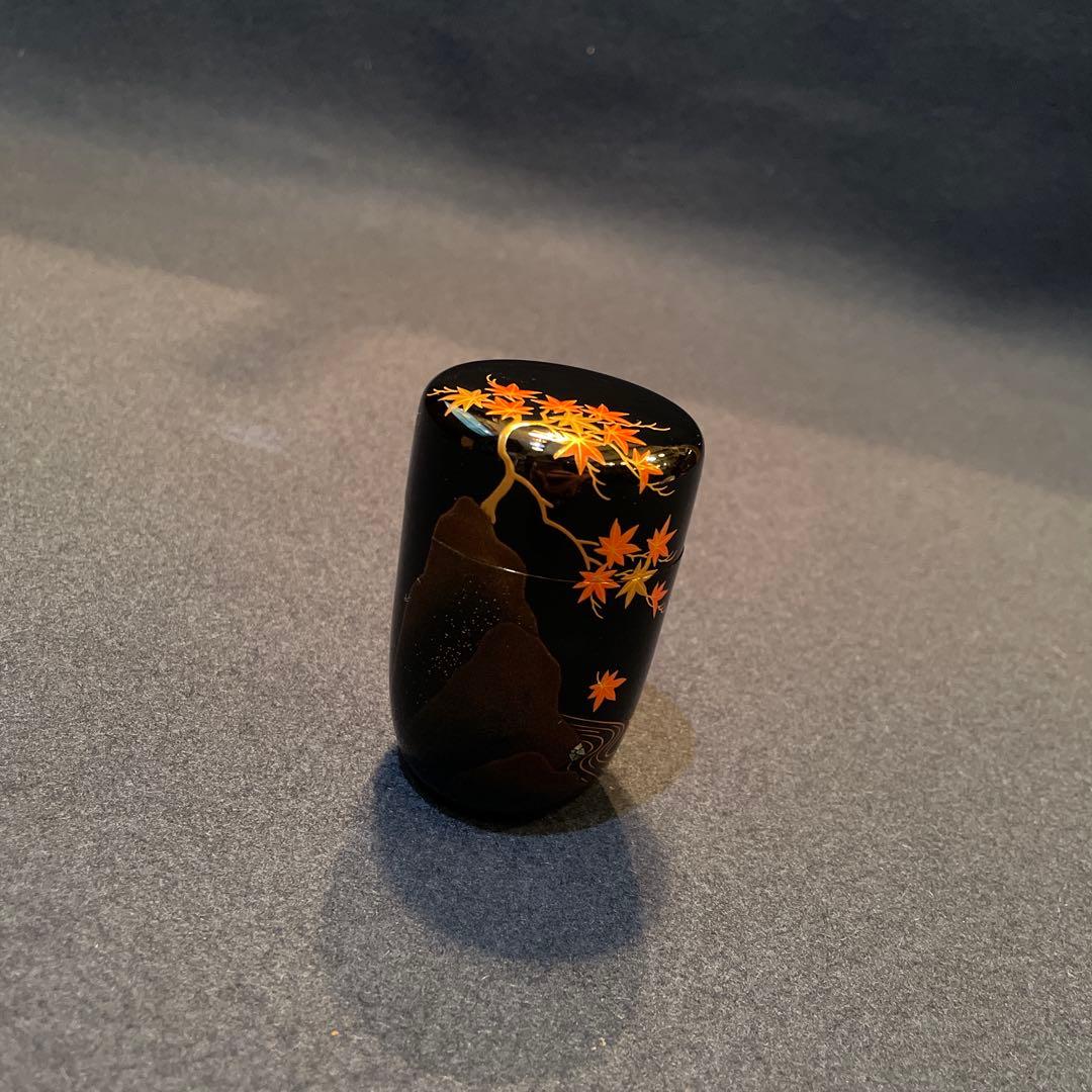 【竹内 幸斎】(造)『紅葉蒔絵の細棗』共箱　※美品 茶道具「棗」