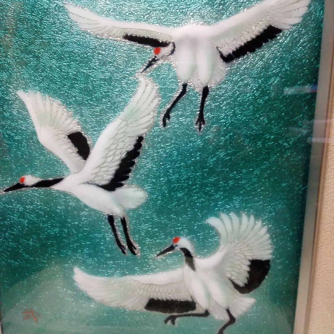 美品　鶴の陶板画