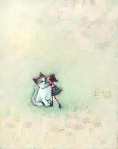 油絵 菅家令子 絵 絵画 インテリア F3-051621 可愛い子猫と女の子