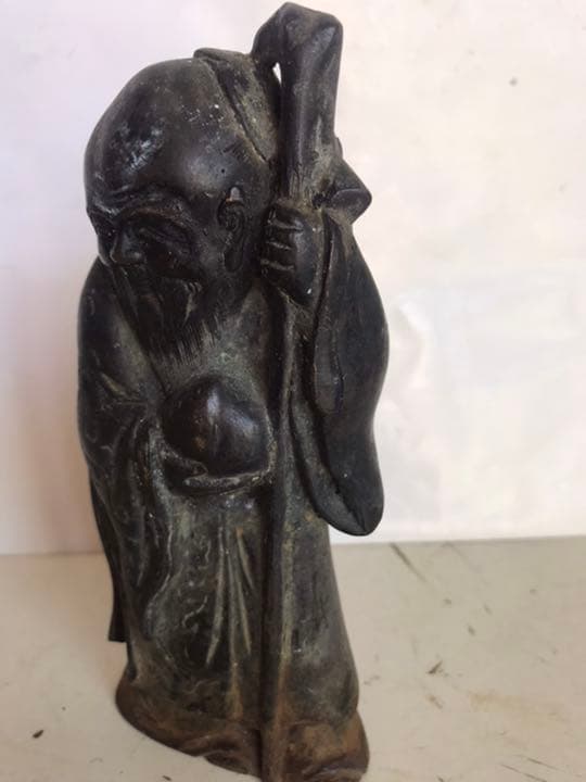 置物古銅製，時代物，緣起物，書房置物，高14cm，重480克