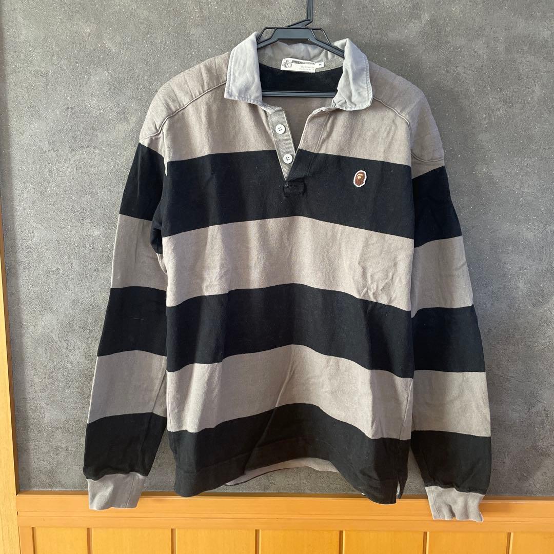 A Bathing Ape ラガーシャツ Mサイズ ブラック/グレーキムタク着用