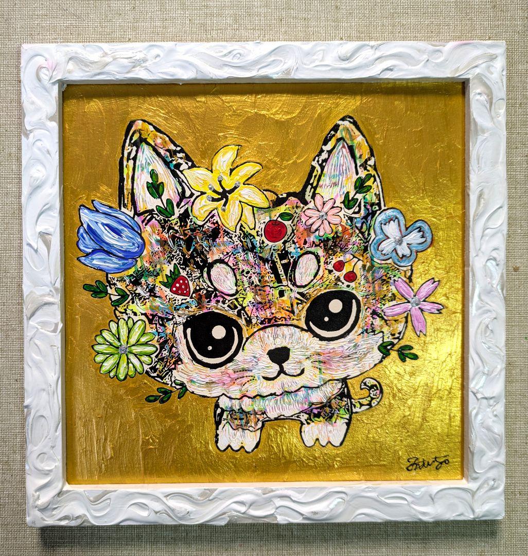 手作り額付き作品　title「忠犬1号ワンコ」