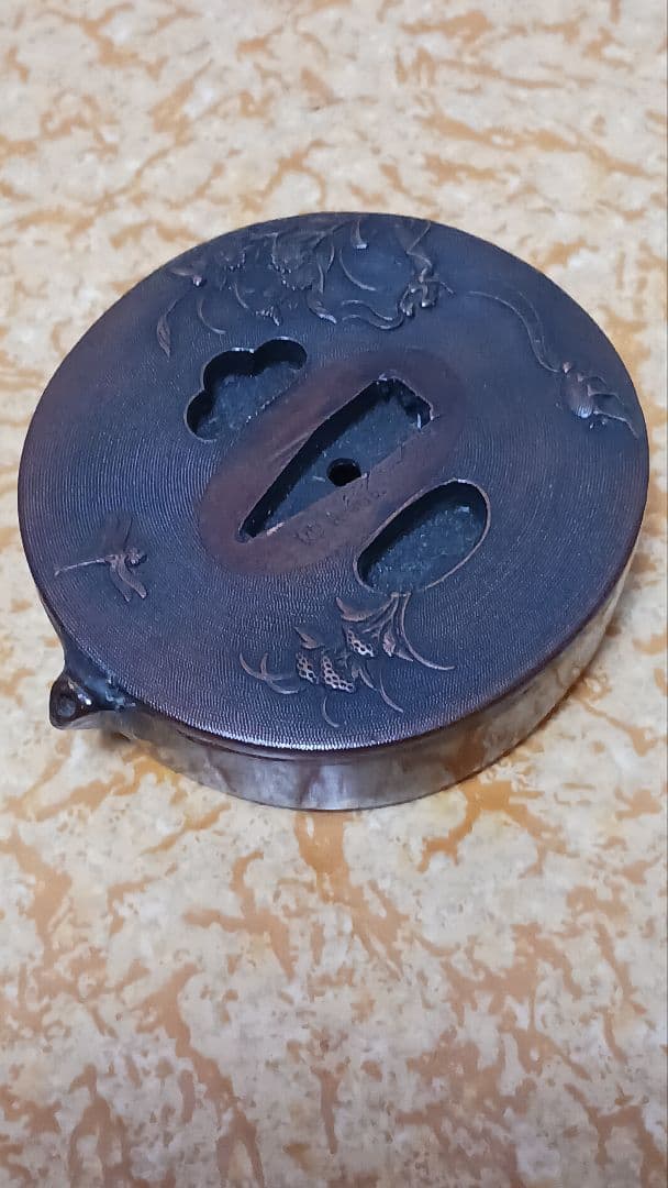 石黒政美　銅製　鍔　水滴　書道　在銘　箱付
