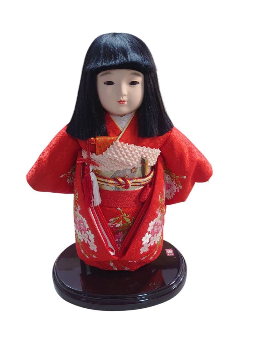 市松人形 正絹着物　公司作　ケース付伝統工芸品　日本人形