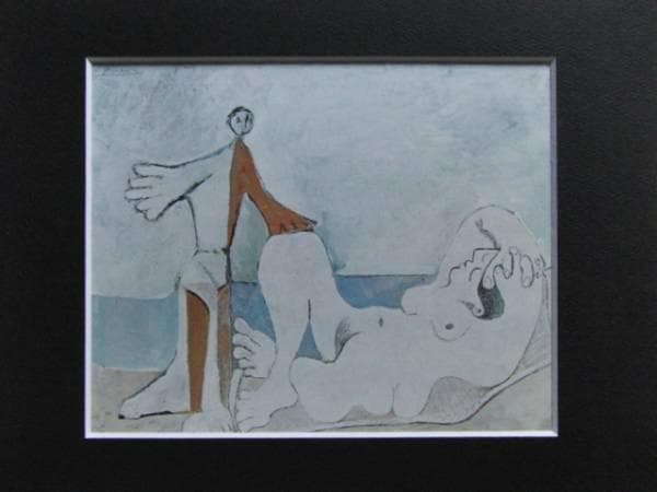 パブロ・ピカソ、海岸の男女、希少画集画、新品額装付
