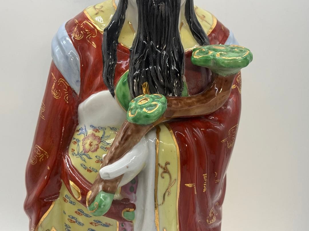 中国　景徳鎮製　色絵　禄星寿星像　送料込み251222