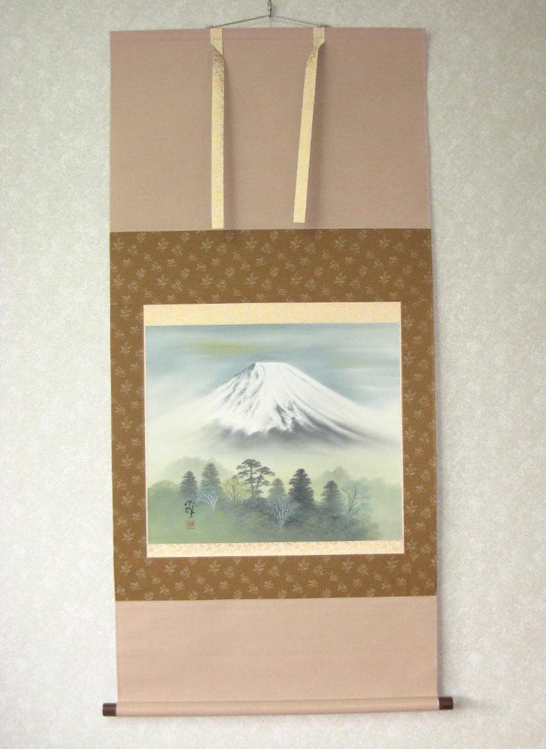 【真筆】掛け軸　富峰風景(富士山)◆成瑞　共箱・タトウ箱付