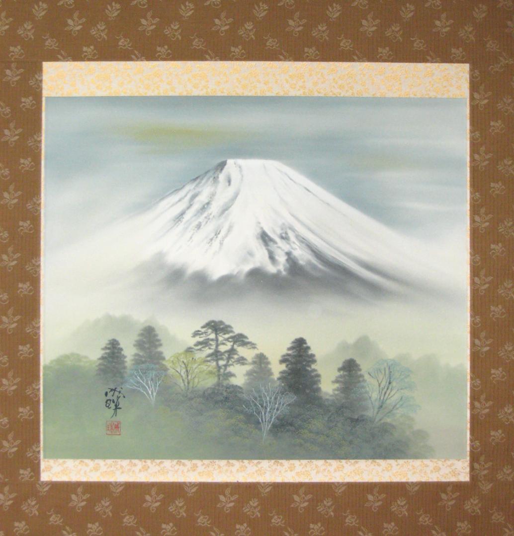 【真筆】掛け軸　富峰風景(富士山)◆成瑞　共箱・タトウ箱付