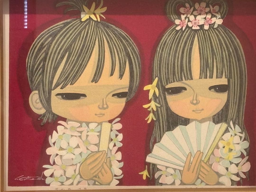 真作保証　池田修三　木版画　「おひなさま」直筆サイン入り　1984年