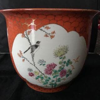 【美品】粉彩大花盆