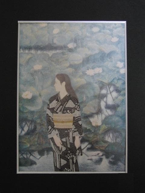 高木義夫、【蓮池】、希少な大判額装用画集より、美品、日本人画家、新品額装付
