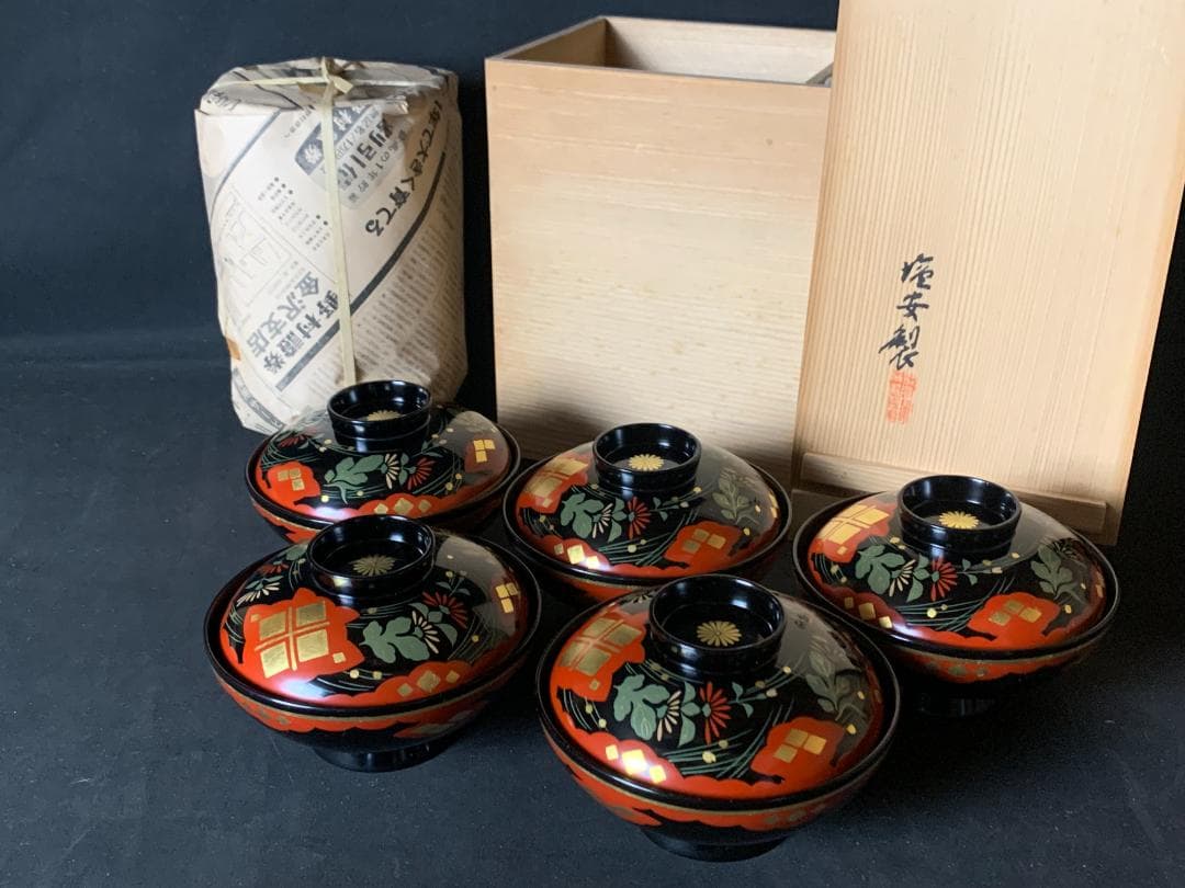 輪島塗 塩安製 天然木 秀衡椀 10客 煮物椀 共箱 茶懐石道具 正月お雑煮