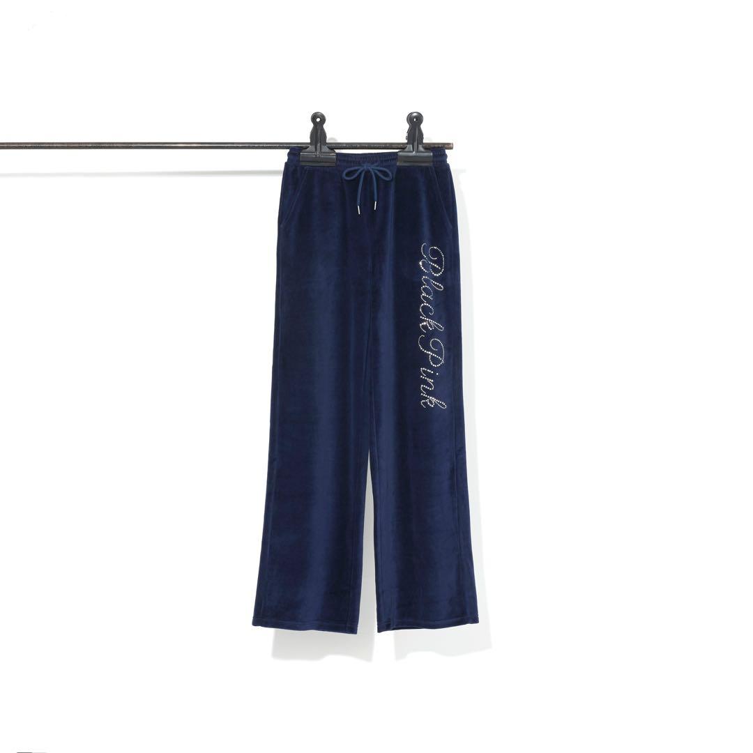 BLACKPINK ベロアロングパンツ（NAVY）L