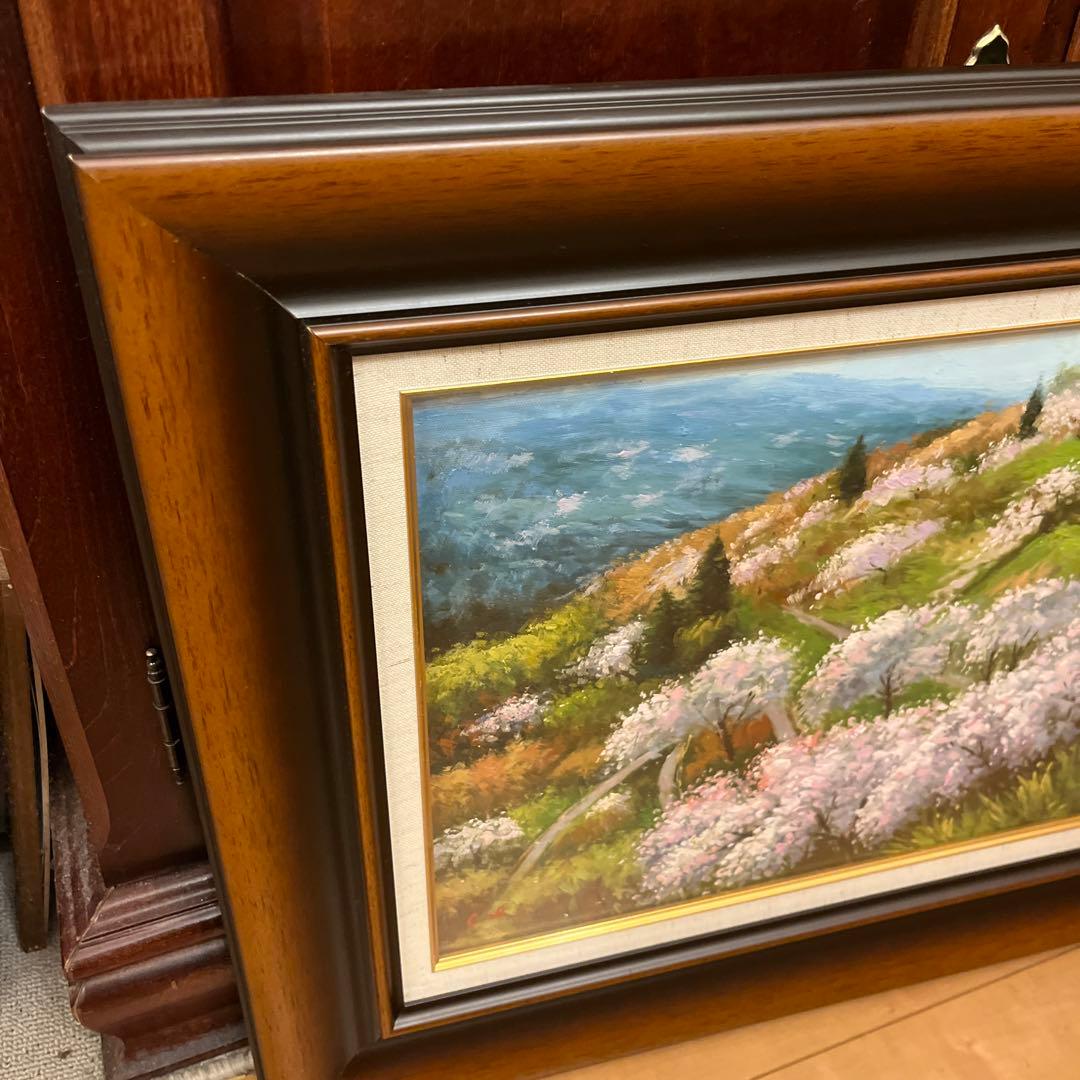 【値下げしました】油彩画 桜の丘の風景