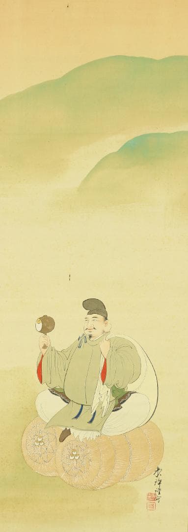 田中頼璋 1866-1940 島根 川端玉章師事「大黒天」掛軸 肉筆 絹本