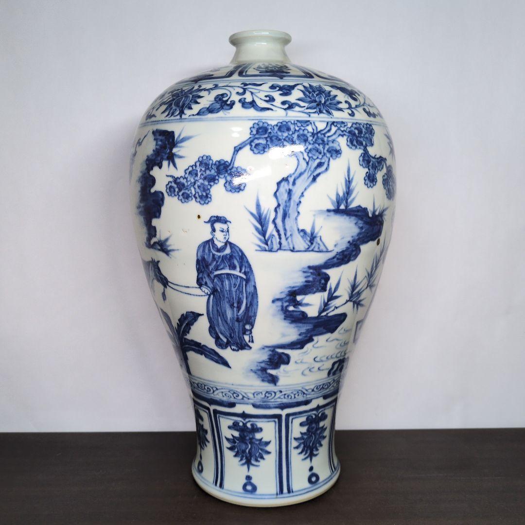 青花 山水唐人文 梅瓶 高さ約40cm