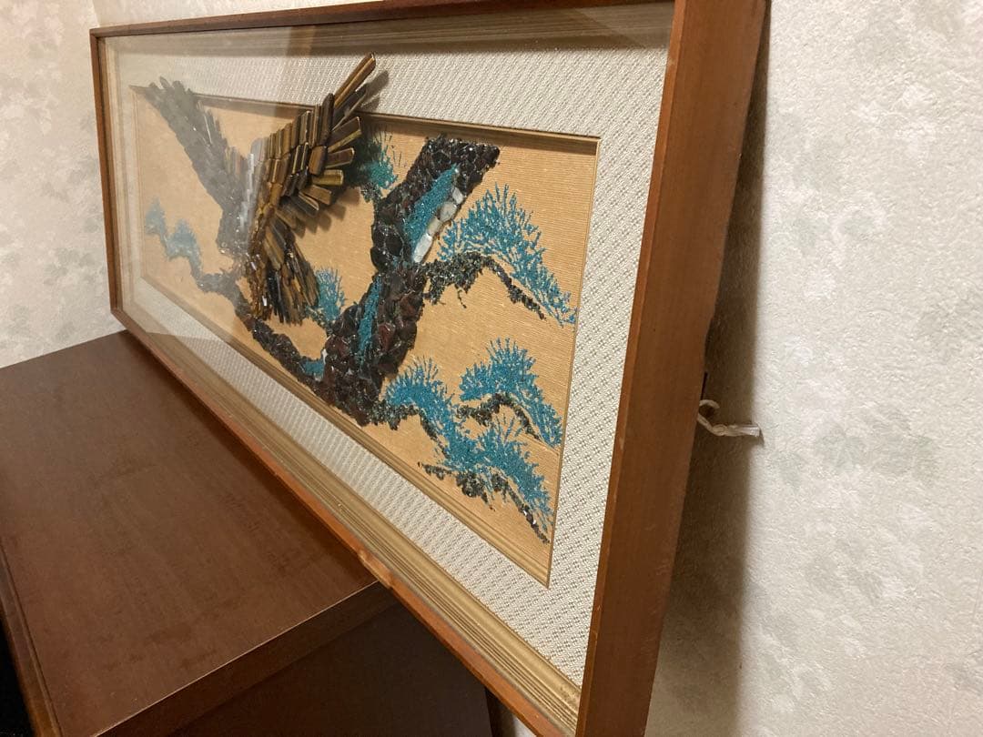 鉱石造 鉱石画 鉱石 鷹絵 縁起額 額縁　大迫力