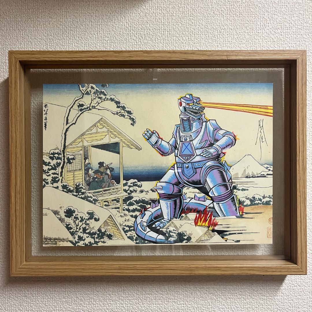 富士山を背景にしたメカゴジラのアート