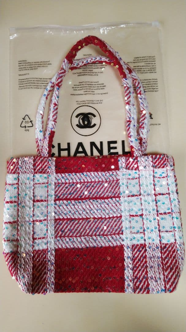 CHANELビューティーノベルティツイードスパンコールトートバック