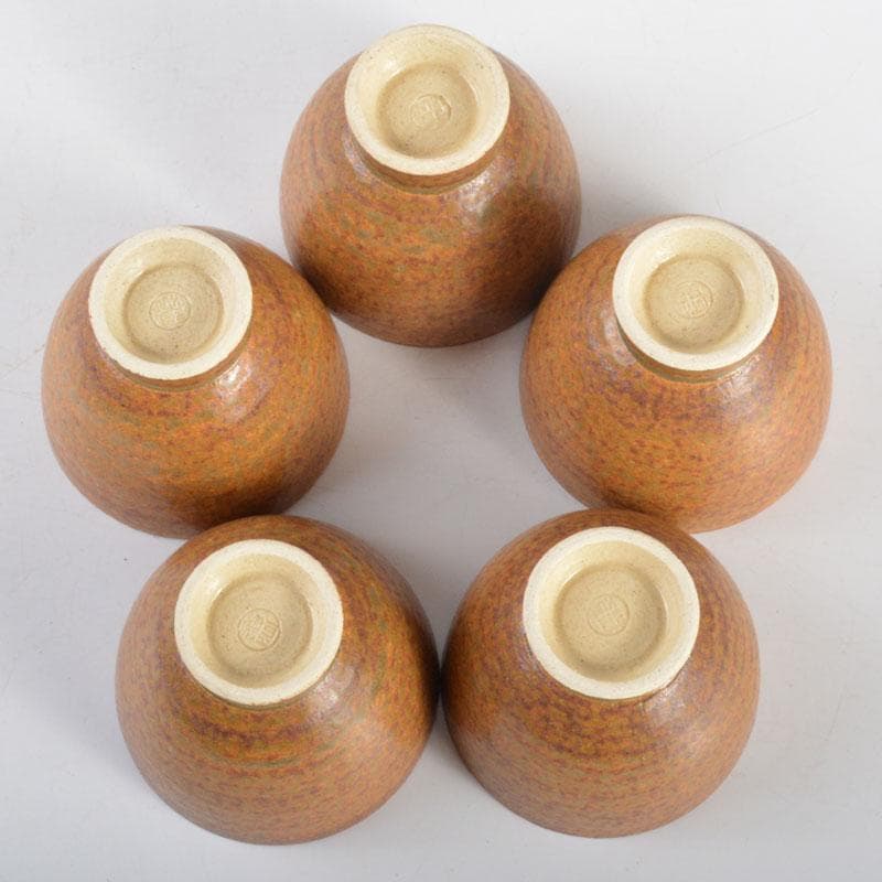 煎茶道具　伊羅保釉　煎茶碗　五客　在銘　共箱　V　R4788