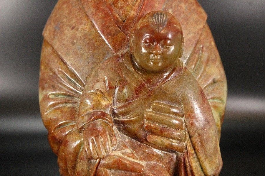 中国美術 寿山石 刻 子抱女人像 高26cm 康熙美人 唐木台 旧家蔵出