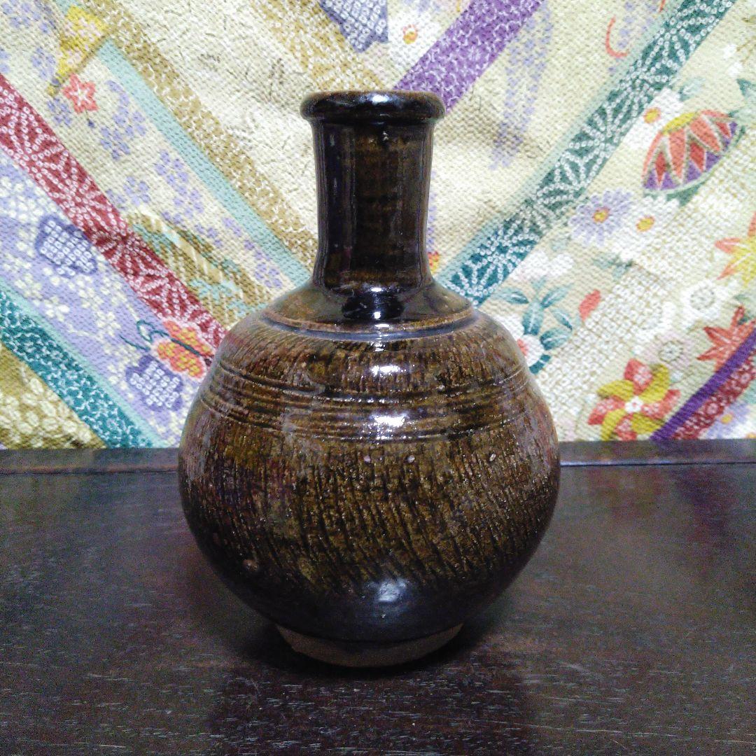 NO384 古相馬焼　上野目焼き　鉄釉徳利　時代物
