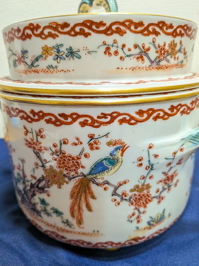 19世紀　フランス　シャンティイ窯　色絵松竹梅鳥紋　柿右衛門写　スープチュリーン