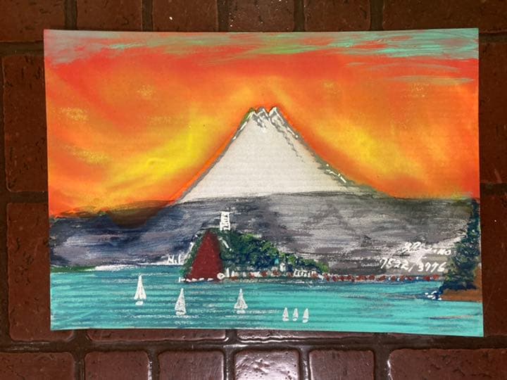 幻想絵画、空飛ぶ画家糸川裕志の富士山曼荼羅の一点、アクリル画