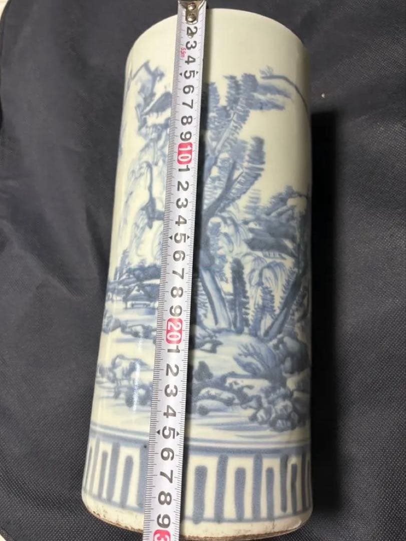 中国古美術 明清の時代　豆青釉　手絵青花花瓶　染付帽筒　筆筒　30cm