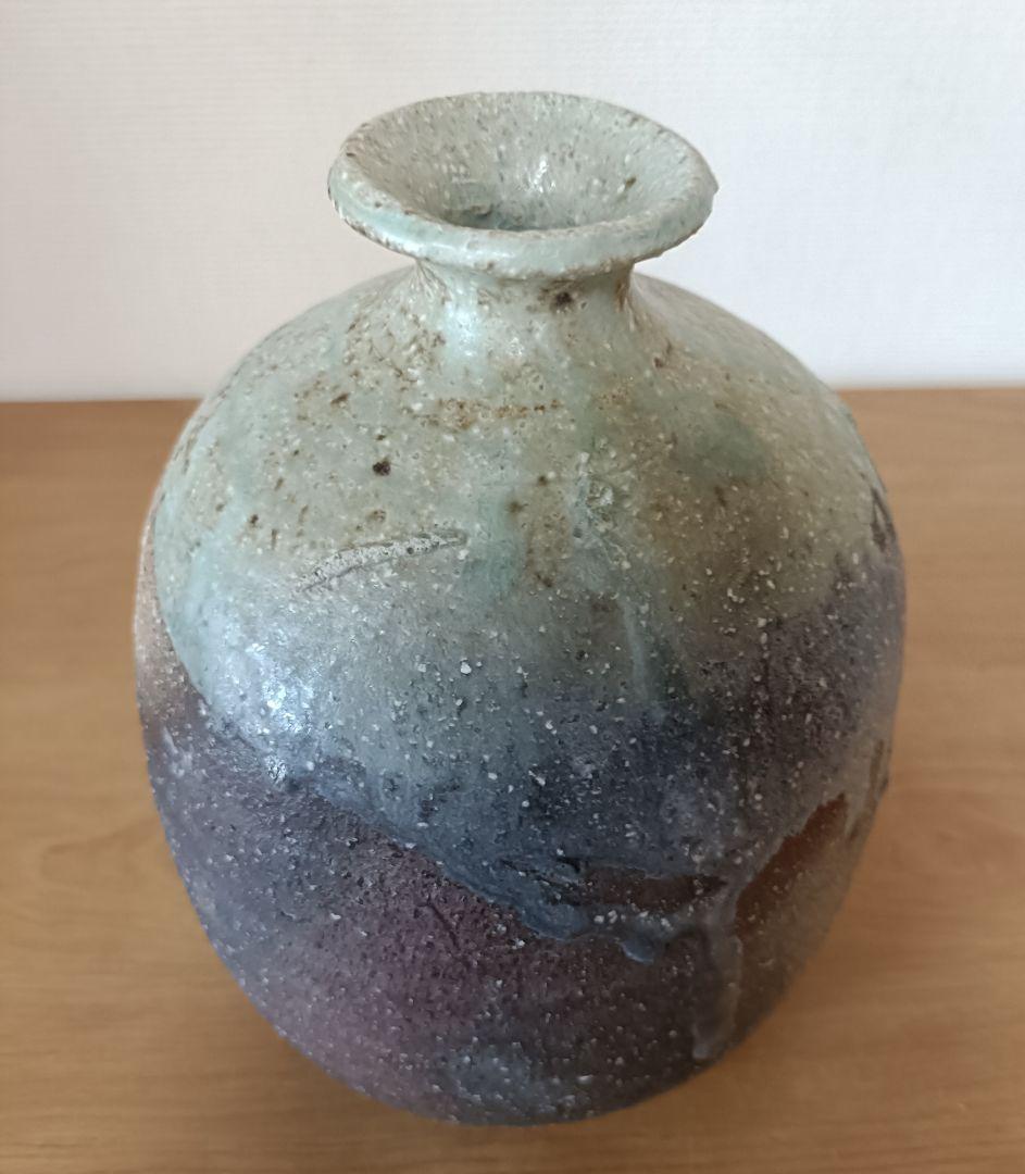 廣永窯 坪島土平作 伊賀大わび花入 灰被手　茶道具　伊賀焼花入