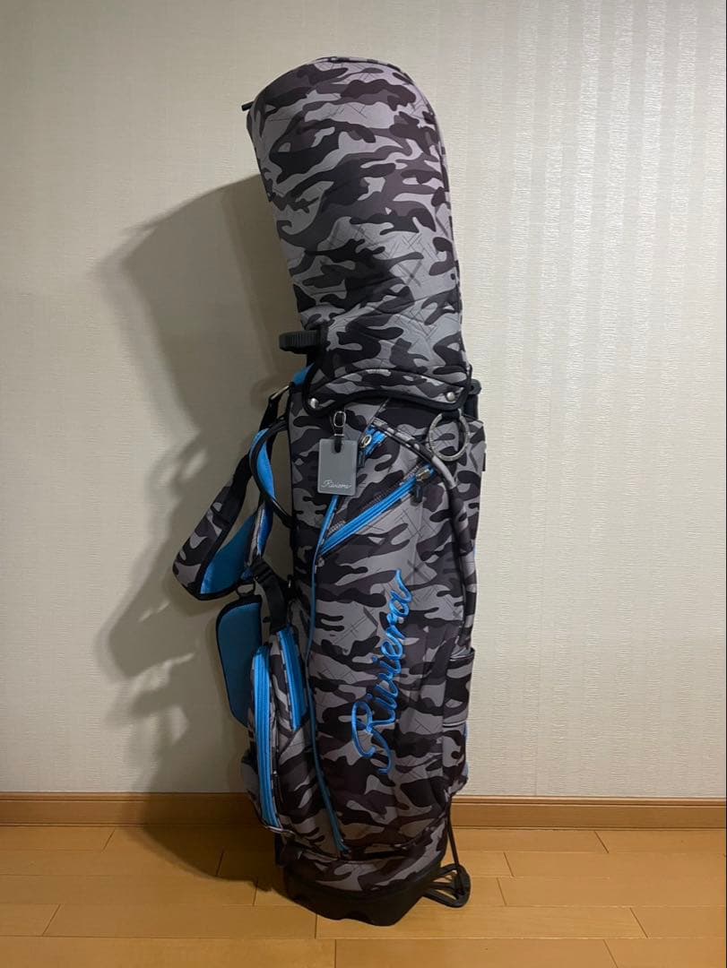 Rivieraキャディバッグ カモフラ柄 グレー×ブルー 個性派 ゴルフバッグ